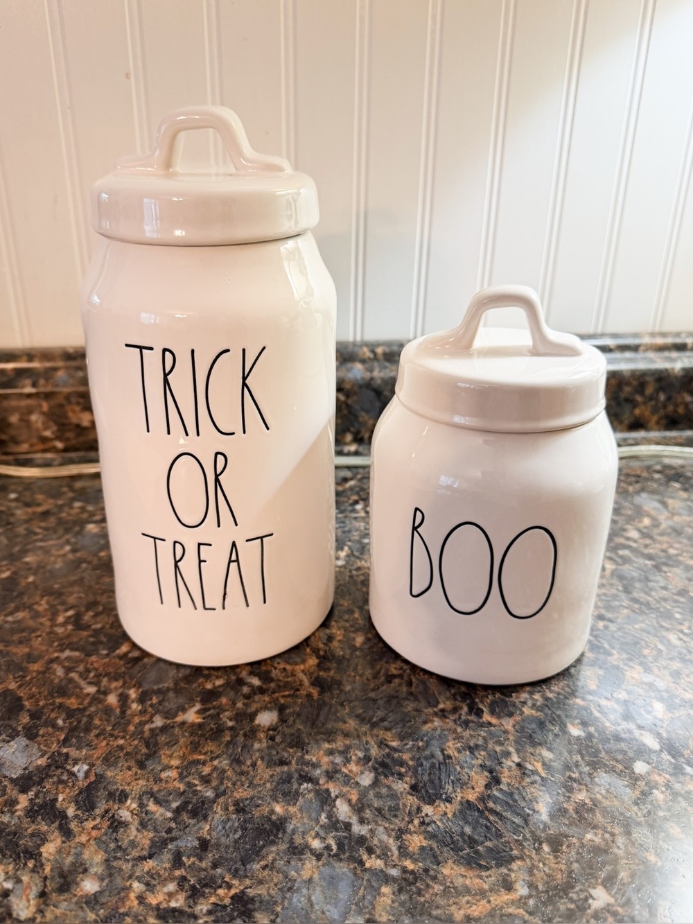 Rae Dunn Halloween Ceramic Canister Set | “Trick or Treat” & “Boo” | Small & Med